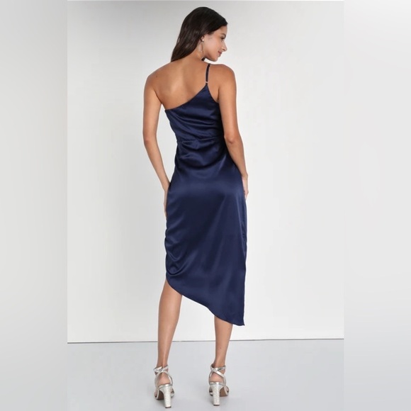 Lulu’s Law of Attraction Navy Blue One-Shoulder Asymmetrical Midi Dress - Picture 4 of 10